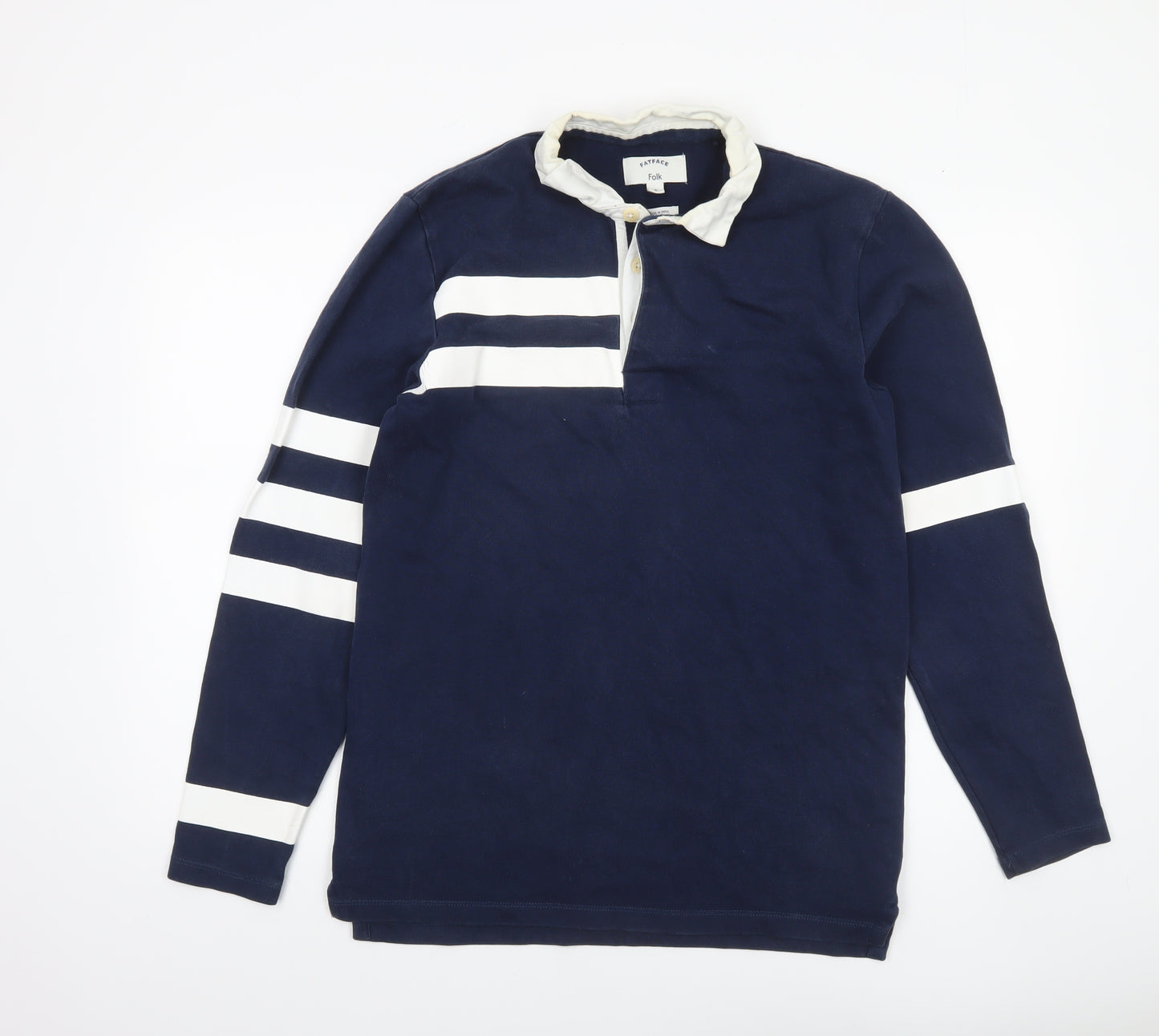 FatFace Men’s Blue Long Sleeve Striped Polo Shirt Size S 100% Cotton