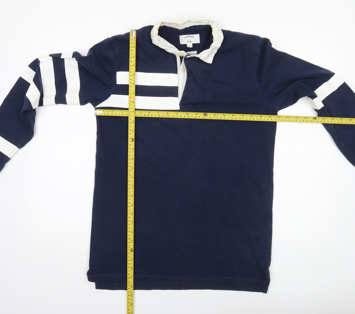 FatFace Men’s Blue Long Sleeve Striped Polo Shirt Size S 100% Cotton