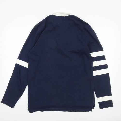 FatFace Men’s Blue Long Sleeve Striped Polo Shirt Size S 100% Cotton