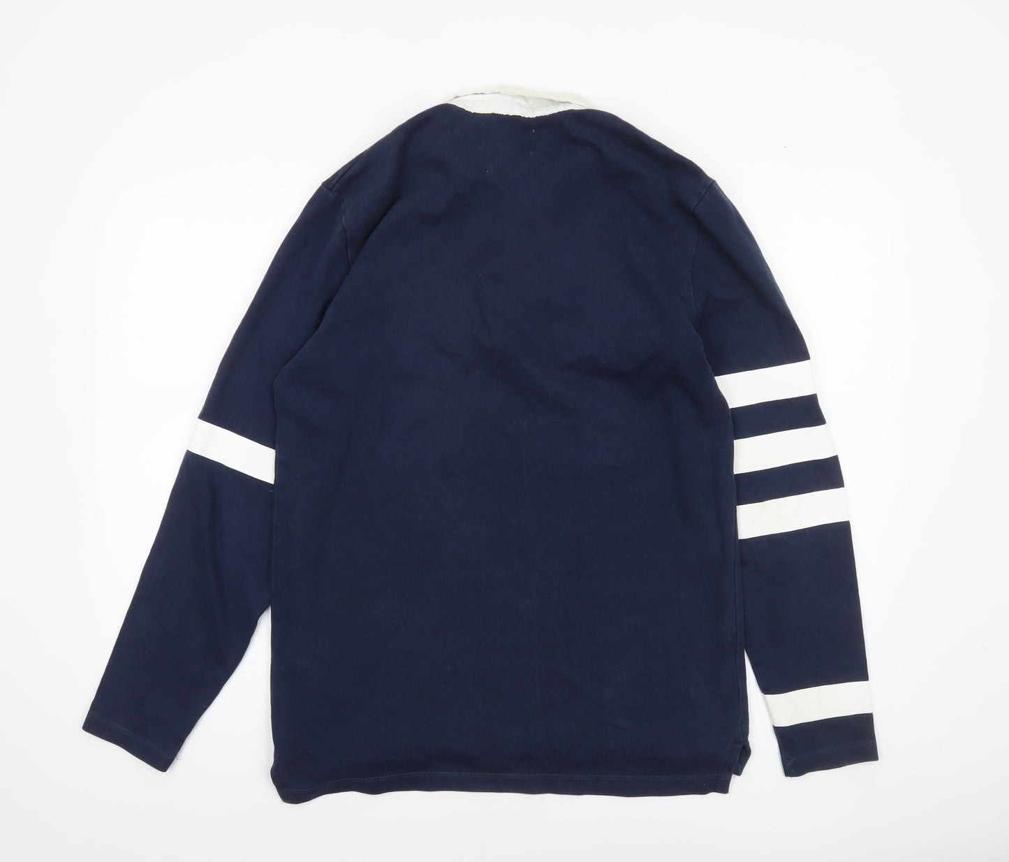FatFace Men’s Blue Long Sleeve Striped Polo Shirt Size S 100% Cotton