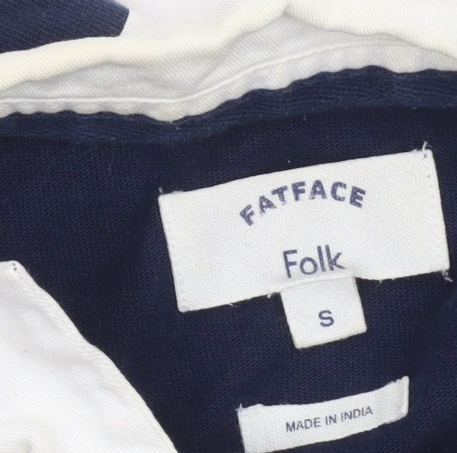 FatFace Men’s Blue Long Sleeve Striped Polo Shirt Size S 100% Cotton