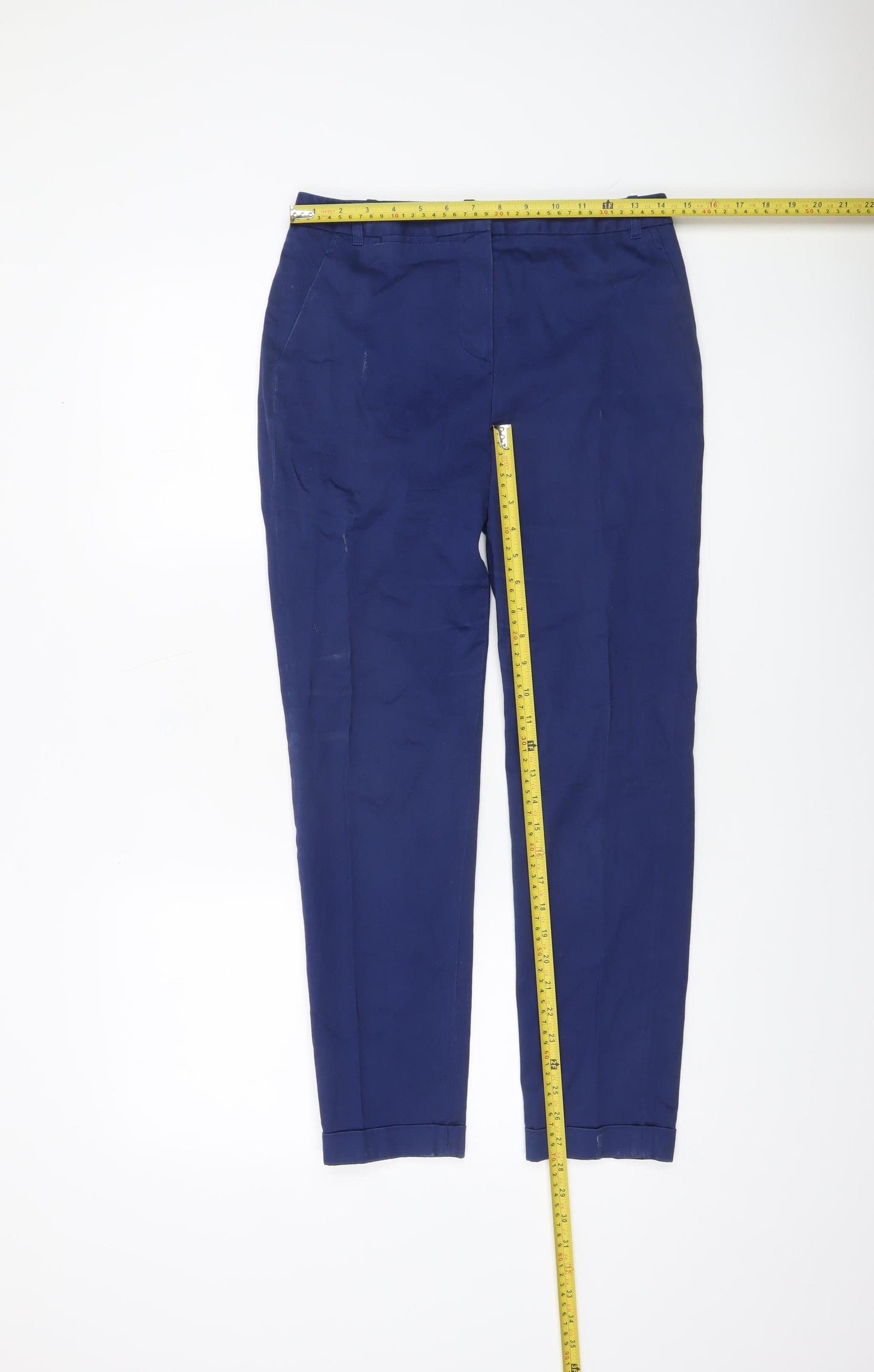 Caroll Women Blue Chino Slim Fit Cotton Stretch Trousers Size 8