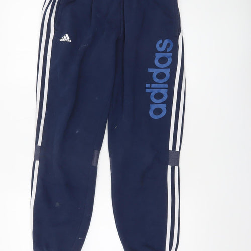 Adidas Boys Blue Jogger Trousers 13-14 Years Regular Fit Fleece Activewear
