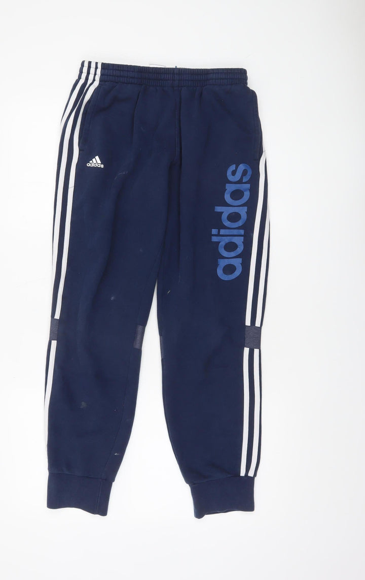 Adidas Boys Blue Jogger Trousers 13-14 Years Regular Fit Fleece Activewear
