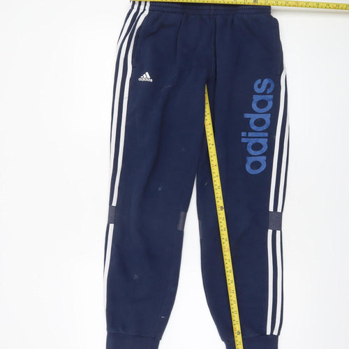 Adidas Boys Blue Jogger Trousers 13-14 Years Regular Fit Fleece Activewear