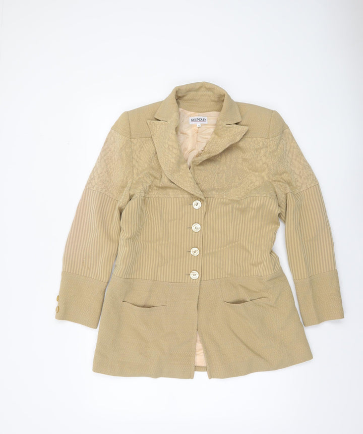 Renzo Women's Beige Single-Breasted Suit Jacket Size 12 Wool Blend