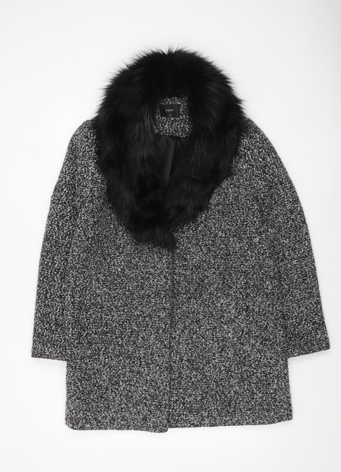 Papaya Women’s Black & Grey Fur Collar Coat Size 12 Winter Style
