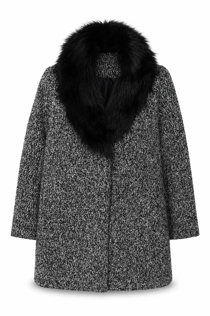 Papaya Women’s Black & Grey Fur Collar Coat Size 12 Winter Style