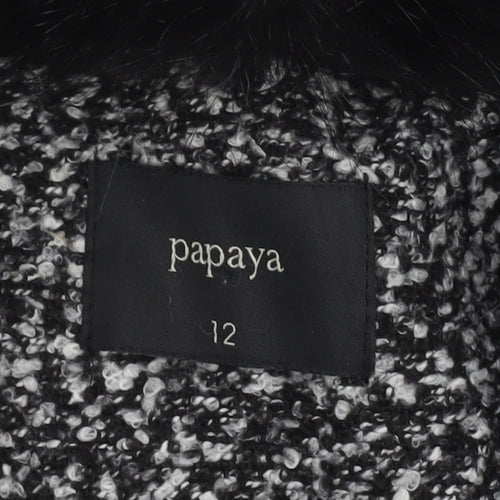 Papaya Women’s Black & Grey Fur Collar Coat Size 12 Winter Style