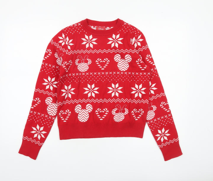 Disney Women’s Red Christmas Mickey Mouse Fair Isle Jumper Size S