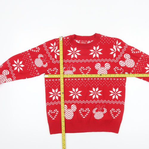 Disney Women’s Red Christmas Mickey Mouse Fair Isle Jumper Size S