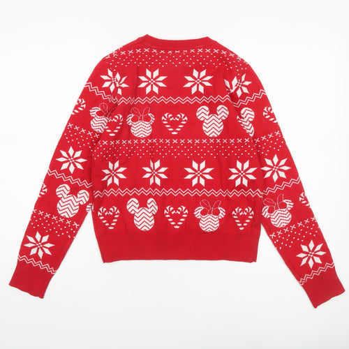 Disney Women’s Red Christmas Mickey Mouse Fair Isle Jumper Size S