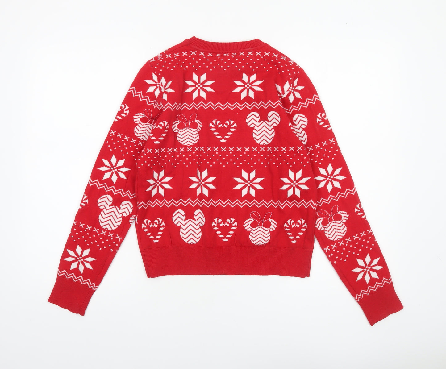 Disney Women’s Red Christmas Mickey Mouse Fair Isle Jumper Size S