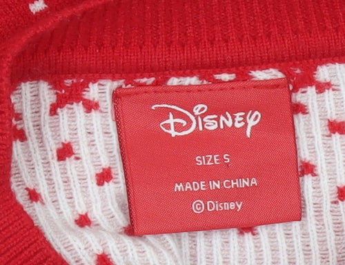 Disney Women’s Red Christmas Mickey Mouse Fair Isle Jumper Size S