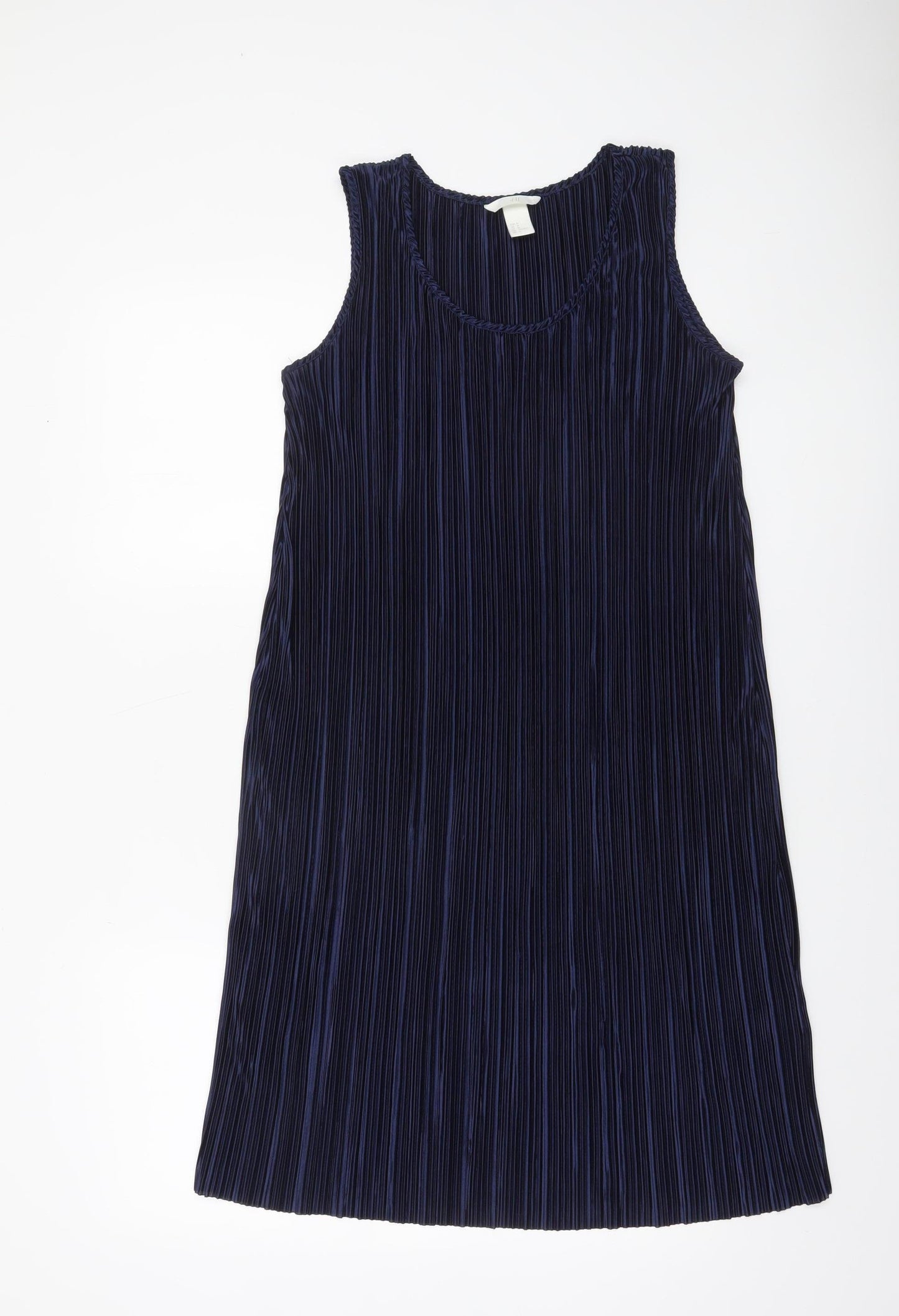 H&M Women Blue Pleated Shift Knee Length Dress Size 12
