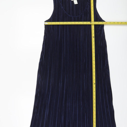 H&M Women Blue Pleated Shift Knee Length Dress Size 12