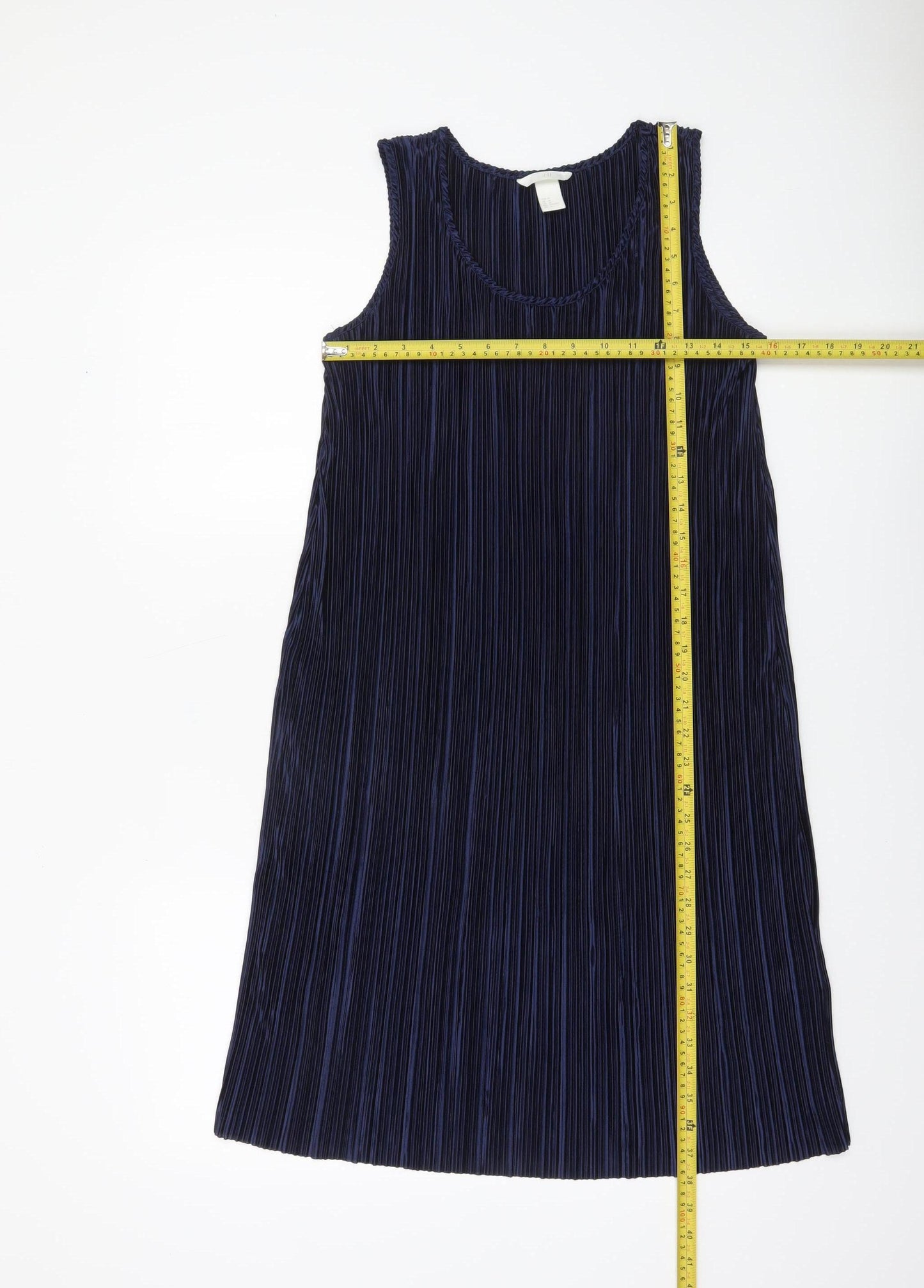 H&M Women Blue Pleated Shift Knee Length Dress Size 12
