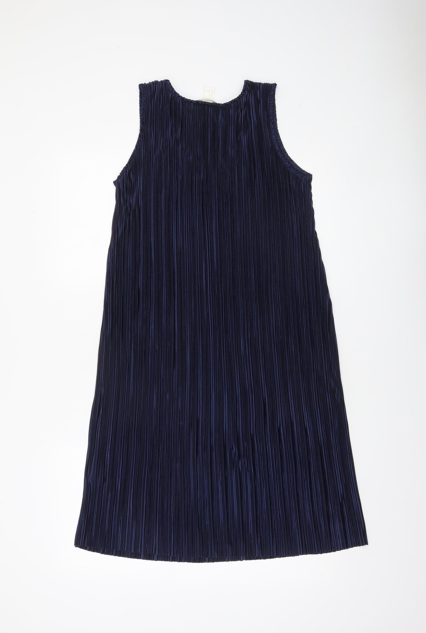 H&M Women Blue Pleated Shift Knee Length Dress Size 12