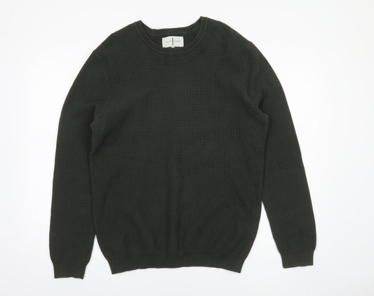 Jasper Conran Men's Green Waffle Knit Cotton Jumper Size L