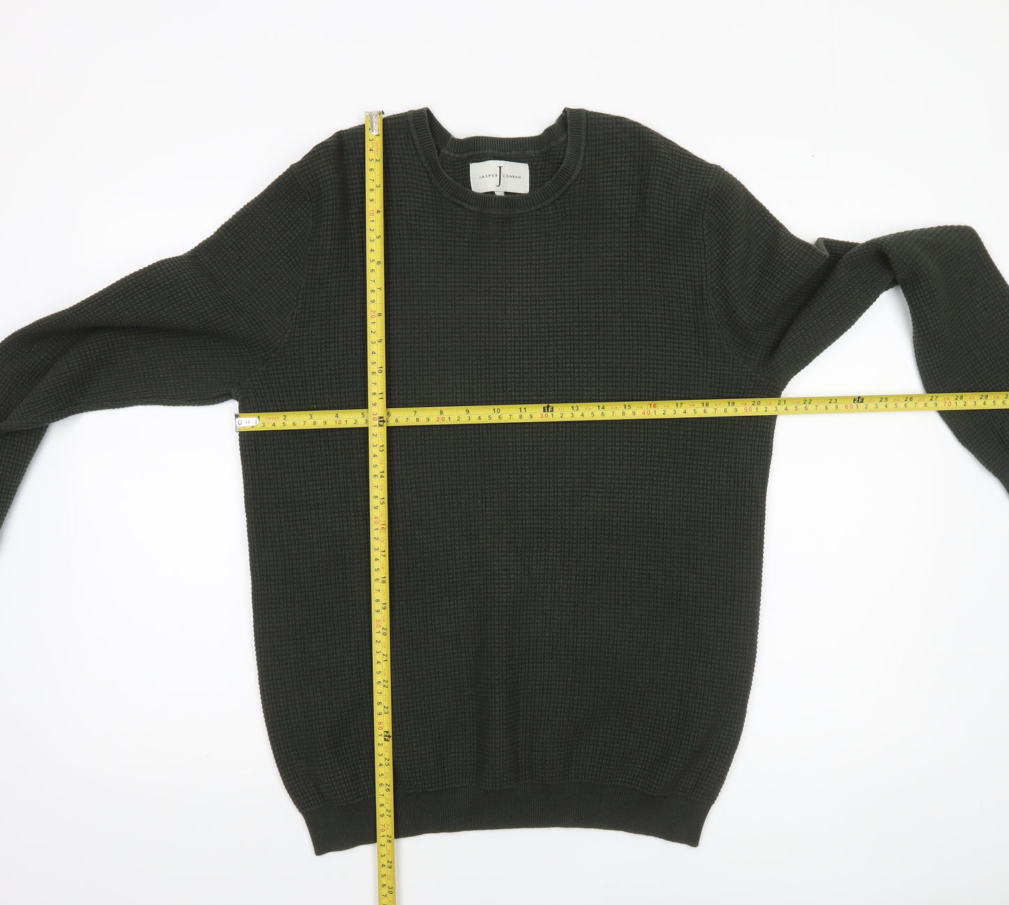 Jasper Conran Men's Green Waffle Knit Cotton Jumper Size L