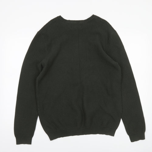 Jasper Conran Men's Green Waffle Knit Cotton Jumper Size L