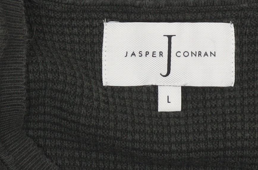 Jasper Conran Men's Green Waffle Knit Cotton Jumper Size L