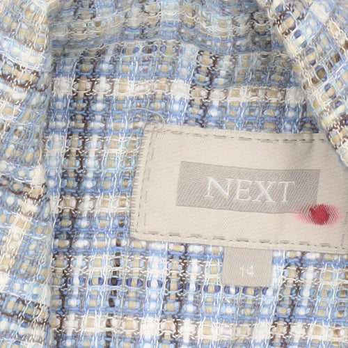 NEXT Womens Blue Check Bouclé Suit Jacket Size 14 Regular Fit