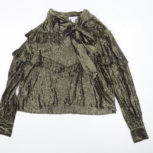 Warehouse Womens Gold Metallic Ruffle Wrap Blouse Size 14