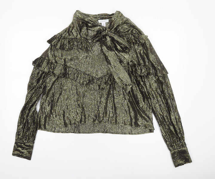 Warehouse Womens Gold Metallic Ruffle Wrap Blouse Size 14