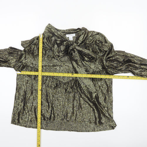Warehouse Womens Gold Metallic Ruffle Wrap Blouse Size 14
