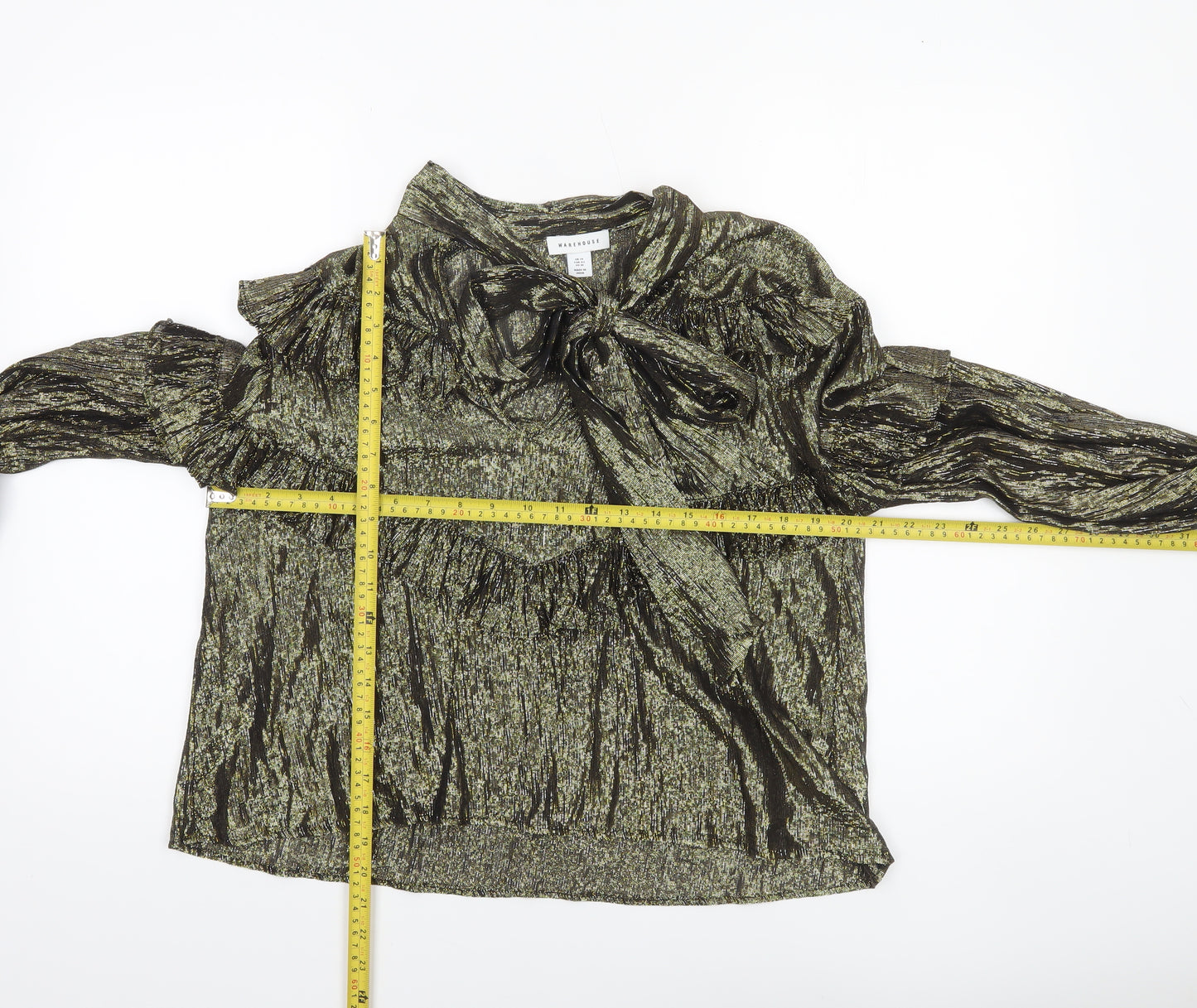 Warehouse Womens Gold Metallic Ruffle Wrap Blouse Size 14