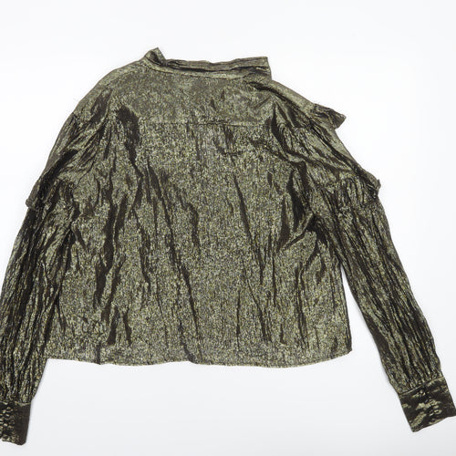 Warehouse Womens Gold Metallic Ruffle Wrap Blouse Size 14