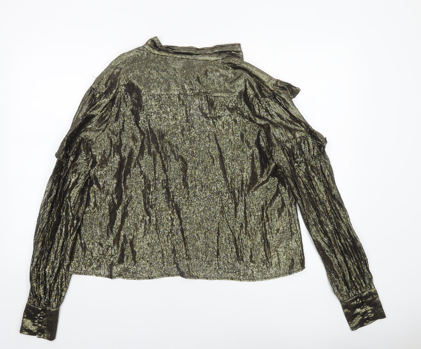 Warehouse Womens Gold Metallic Ruffle Wrap Blouse Size 14