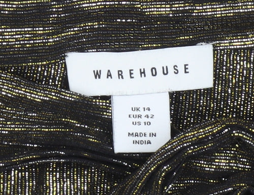Warehouse Womens Gold Metallic Ruffle Wrap Blouse Size 14