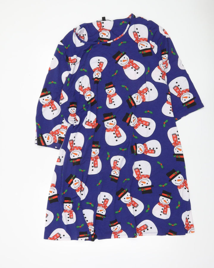 Capsule Womens Blue Christmas Snowman Swing Dress Size 22