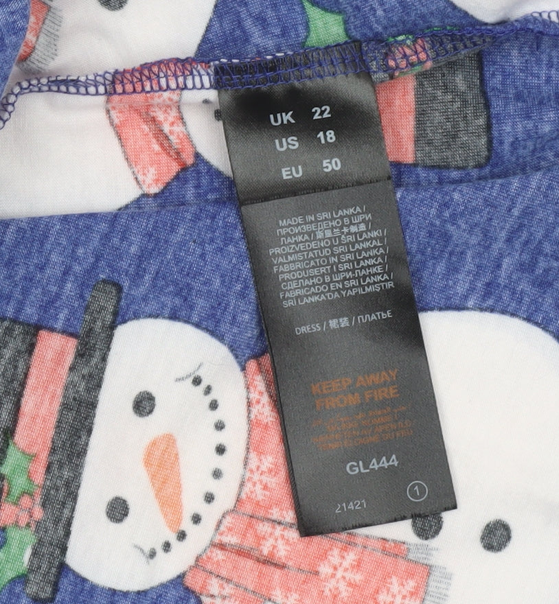 Capsule Womens Blue Christmas Snowman Swing Dress Size 22