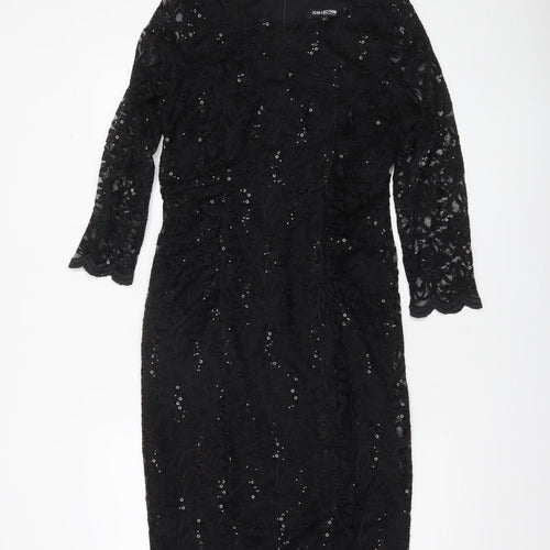 Debenhams Women Black Lace Sequin Sheath Dress Size 12