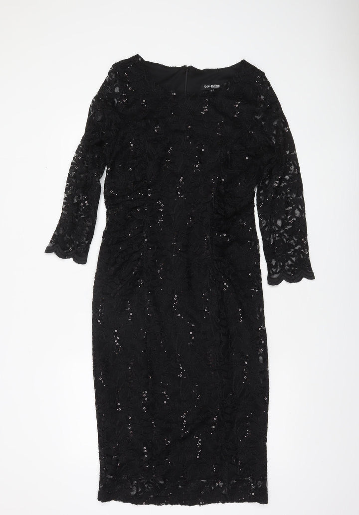 Debenhams Women Black Lace Sequin Sheath Dress Size 12