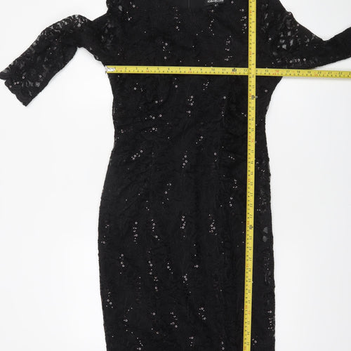 Debenhams Women Black Lace Sequin Sheath Dress Size 12