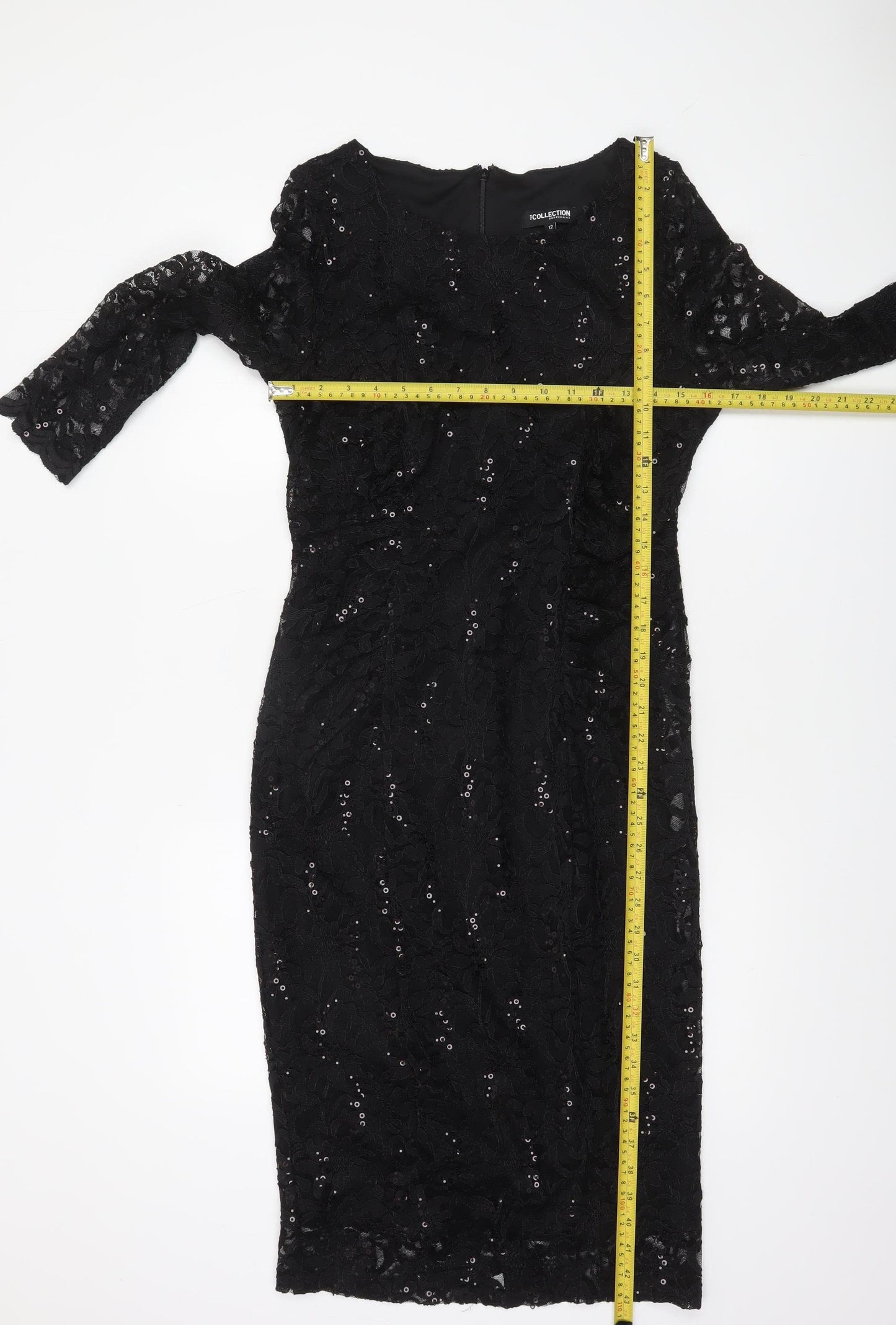Debenhams Women Black Lace Sequin Sheath Dress Size 12