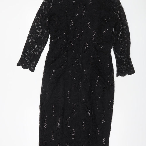 Debenhams Women Black Lace Sequin Sheath Dress Size 12