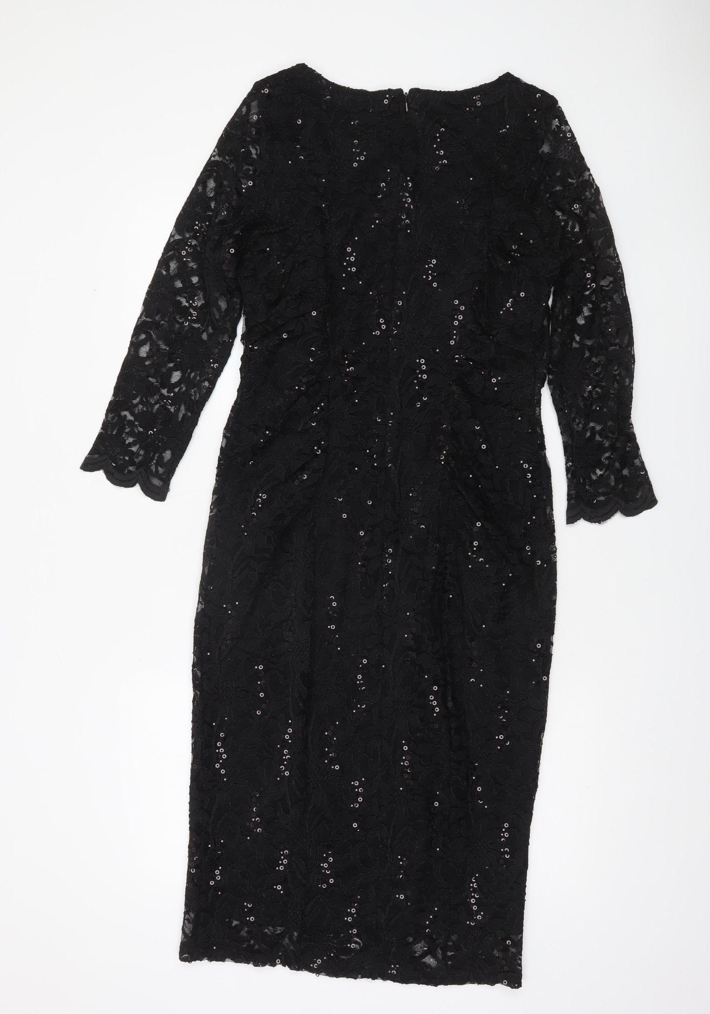Debenhams Women Black Lace Sequin Sheath Dress Size 12