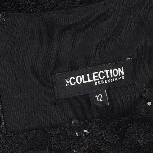 Debenhams Women Black Lace Sequin Sheath Dress Size 12