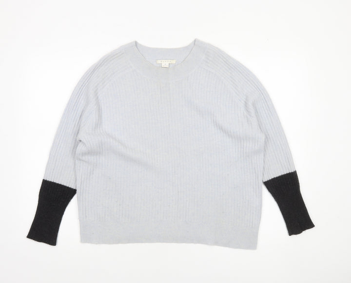 Duffy Womens Grey 100% Cashmere Ribbed Crew Neck Jumper Size S