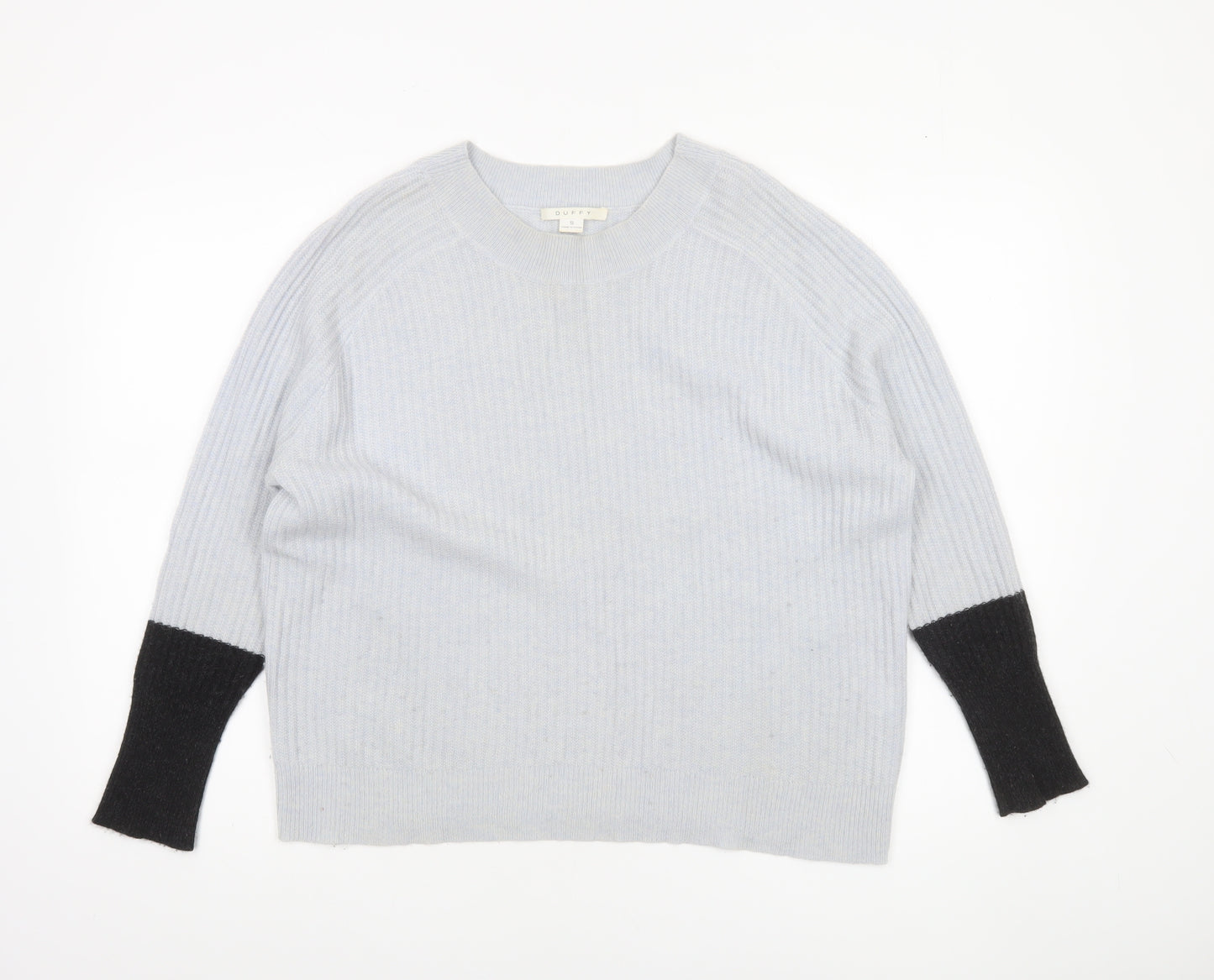 Duffy Womens Grey 100% Cashmere Ribbed Crew Neck Jumper Size S