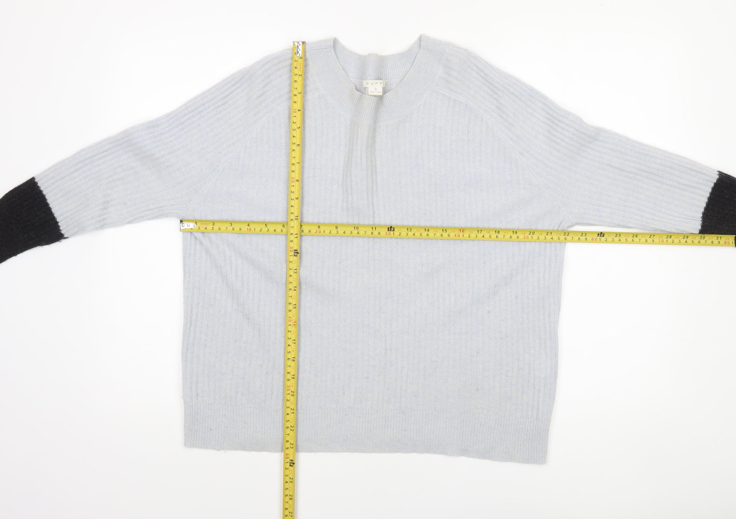 Duffy Womens Grey 100% Cashmere Ribbed Crew Neck Jumper Size S
