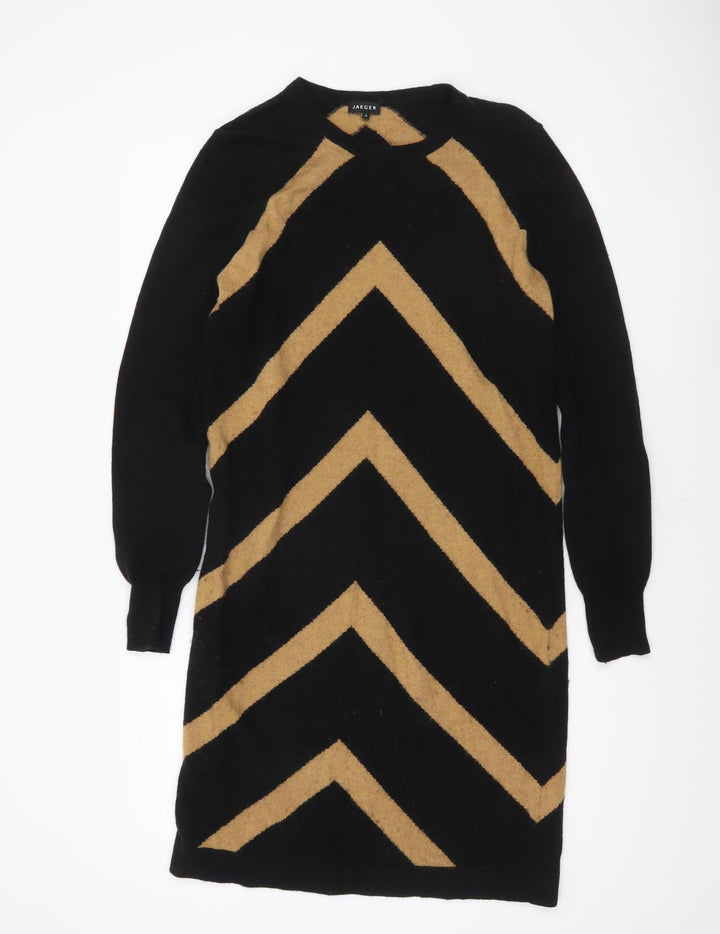 Jaeger Women's Black Knee Length Chevron Jumper Dress M