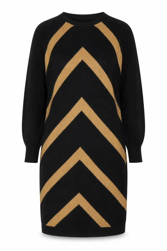 Jaeger Women's Black Knee Length Chevron Jumper Dress M