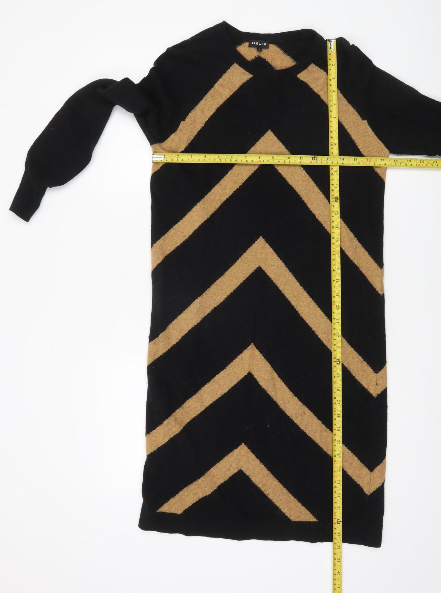 Jaeger Women's Black Knee Length Chevron Jumper Dress M