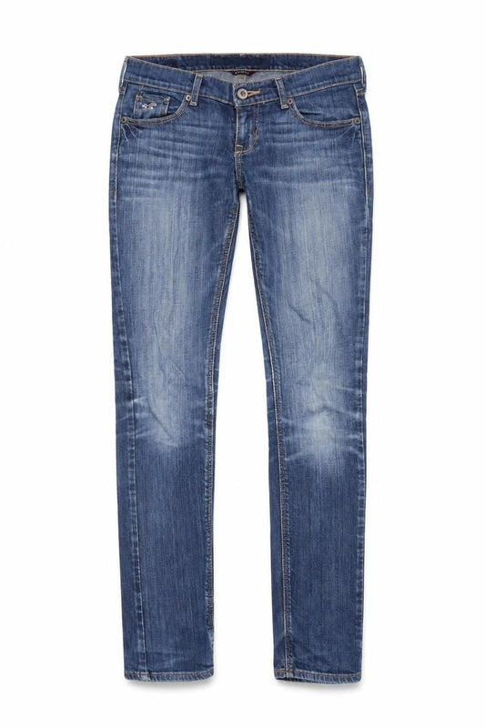 Front view of Hollister Women Blue Stretch Skinny Jeans Size 0S Slim Fit Denim